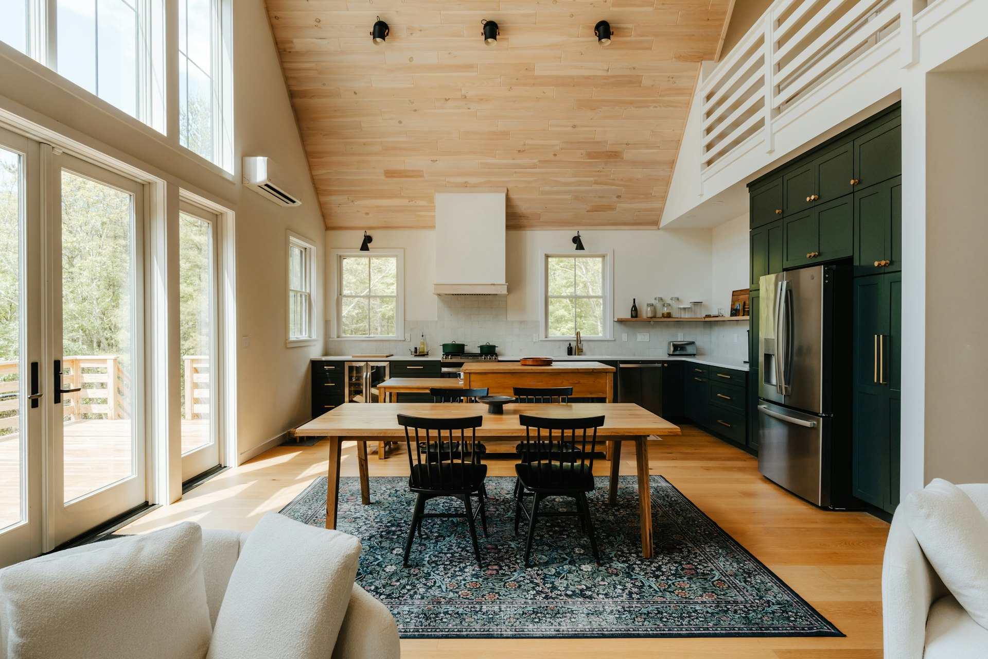 a large open kitchen and dining room area